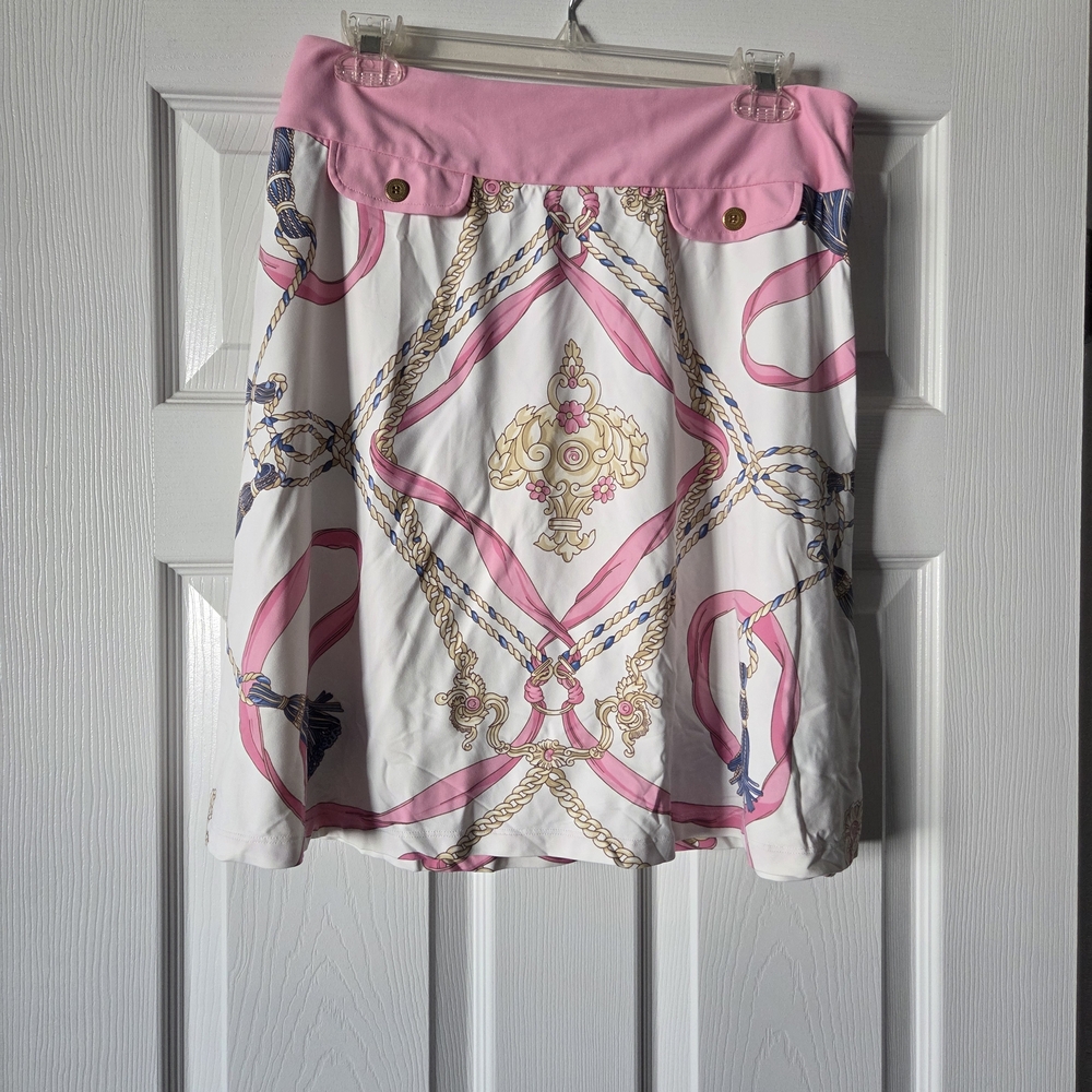 J. McLaughlin Pink and White Patterned Women's Skirt